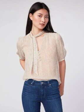 PAIGE Esta Tie Neck Silk Blouse Leopard Print Small